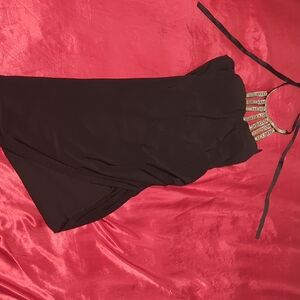 Elegant Black Halter Dress with Rhinestone Detail